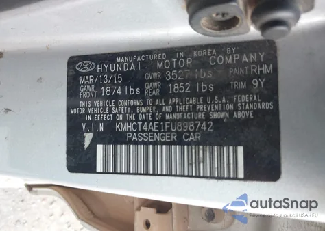 2015 Hyundai Accent Gls z USA, uszkodzony, nr VIN KMHCT4AE1FU898742